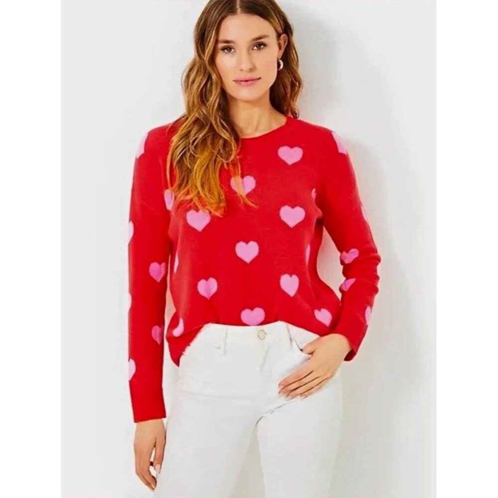 LILLY PULITZER Tensley Heart Sweater Cotton Knit Crewneck Pullover Size S